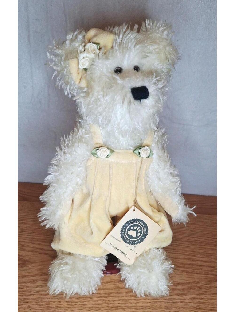 Vintage Boyds Bears Alissa Witebred 12" Plush 912070 White Shaggy Bear w/ Stand